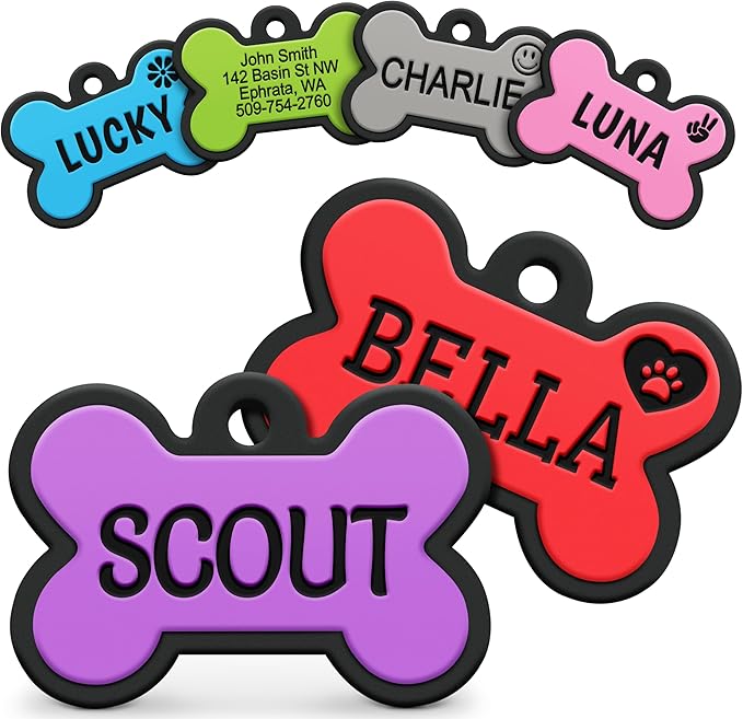 GoTags Silicone Dog Tags, Soundless Pet Tag, Personalized Silent Tag Engraved for Pets with Cute