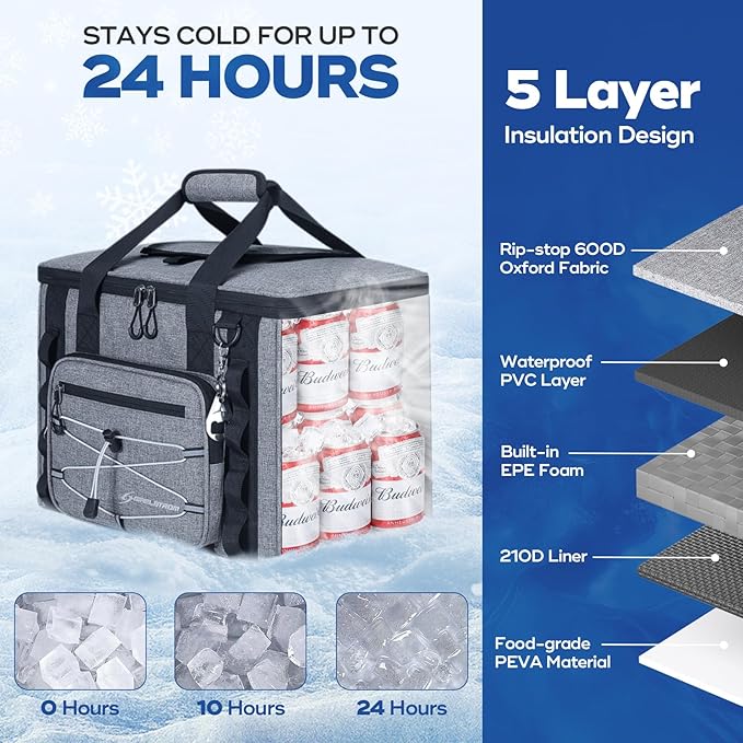 Maelstrom Soft Sided Cooler Bag, 30/40 Can Collapsible Insulated Ice Chest, Large Leakproof Camping
