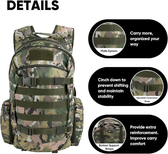 35L Tactical Backpack for Men, MOLLE Military Bug Out Bag, Waterproof Rucksack for Hiking with