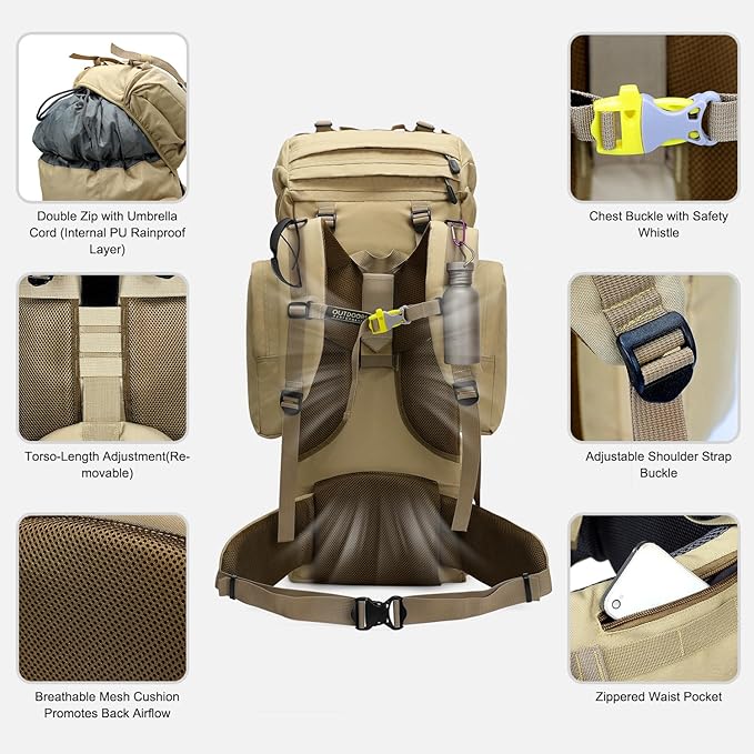 85L Lightweight Internal Frame Hiking Backpack for Men Women, Waterproof Travel Camping Backpack