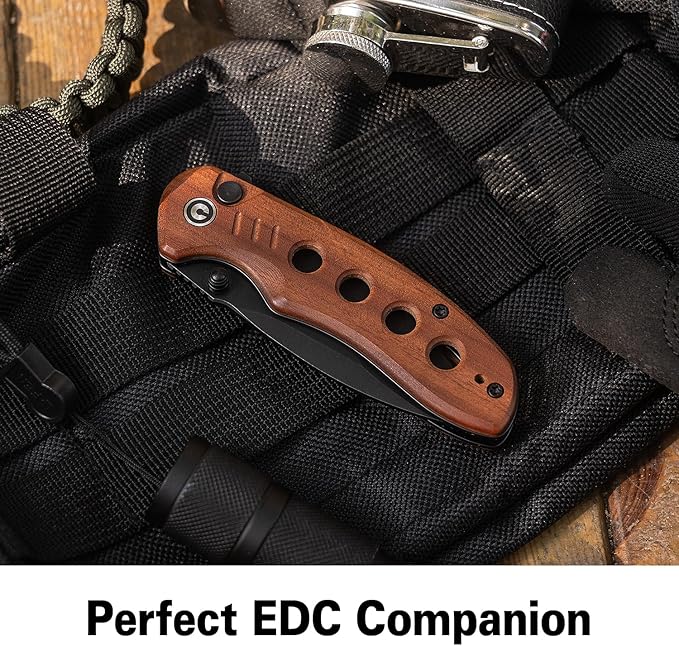 CIVIVI Triptych Folding Pocket Knife, 2.97" 14C28N Blade Wood Handle with Reversible Clip, Button