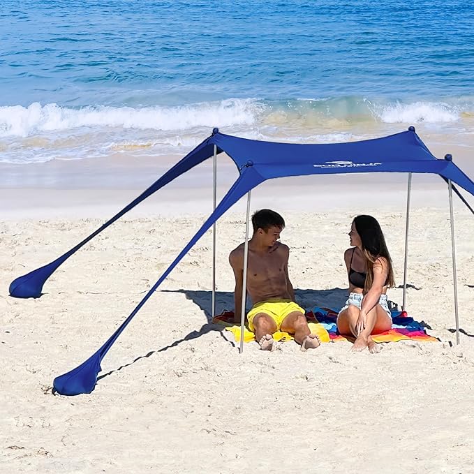 SUN NINJA Beach Tent Sun Shelter UPF50+ - Easy Pop Up Beach Canopy - Outdoor Shade for Camping