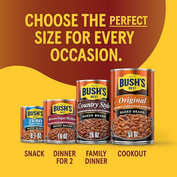 BUSH'S BEST 16 oz Canned Vegetarian Baked Beans, Source of Plant Based Protein and Fiber, Low Fat