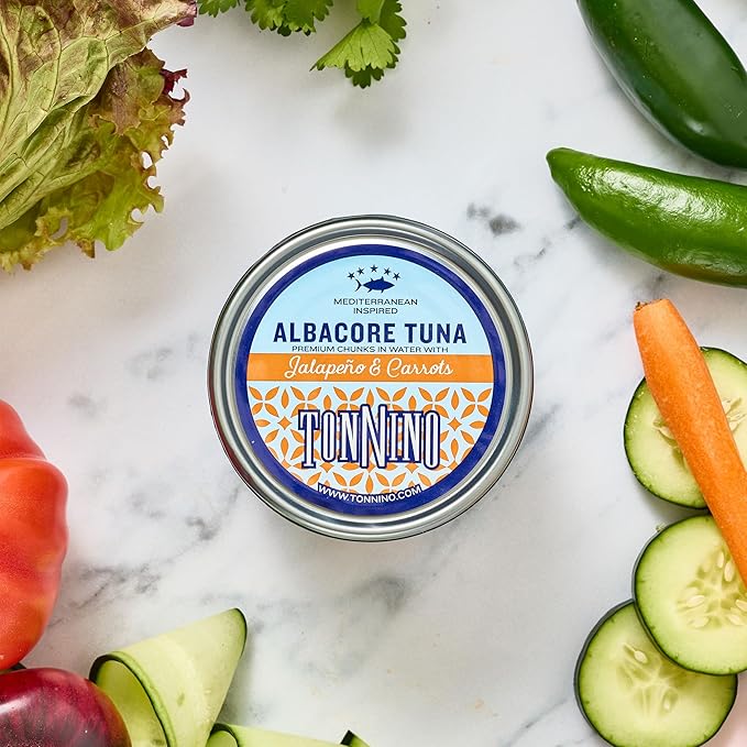 Tonnino Tuna Fish Albacore - Premium chunk in water with Jalapeño & Carrots ??Pack of 12