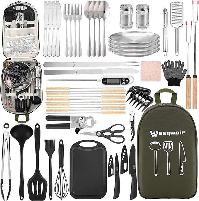 Camping Essentials Cookware Cooking Utensils Set - Portable Camp Kitchen Mess Kit Outdoor