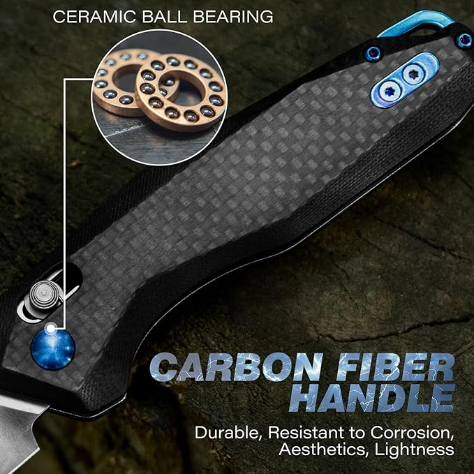 Dispatch Axis Lock Folding Pocket Knife with Clip, 3.27" D2 Steel Blade and Carbon Fiber Handle