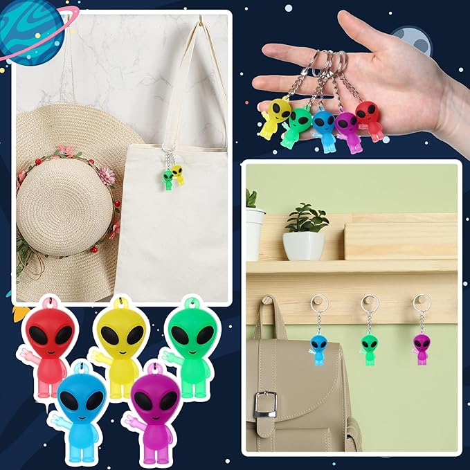 50 Pcs Alien Party Favors Alien Keychains Glow in The Dark Space Keychain Mini Aliens Figures