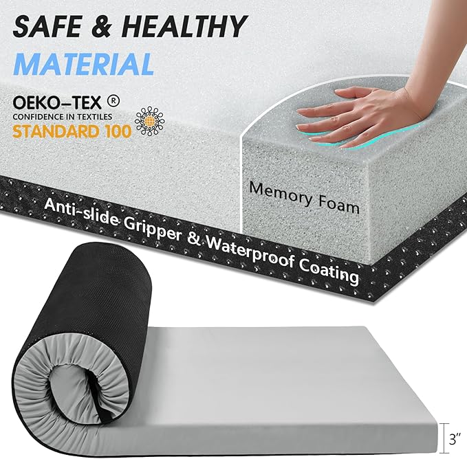 CYMULA Memory Foam Camping Mattress Pad,3inch Sleeping Pad for Camping,Non-Slip Bottom Floor Cot