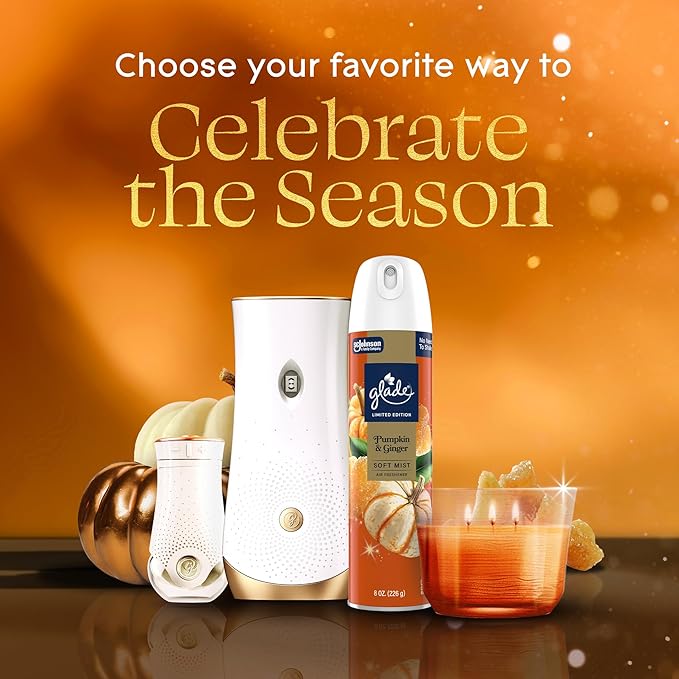 Glade 3-Wick Scented Candle Jar, Pumpkin & Ginger, Air Freshener Infused with Essential Oils, 6.8