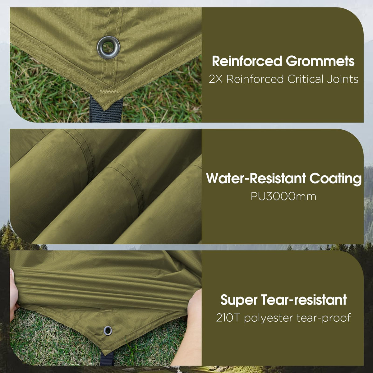 JAICOM Waterproof Hammock Rain Fly, 12ft x 9.5ft Portable Camping Tarp