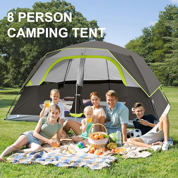 CAMPROS CP Tent 8 Person Camping Tents, Waterproof Windproof Family Tent with Top Rainfly, Large