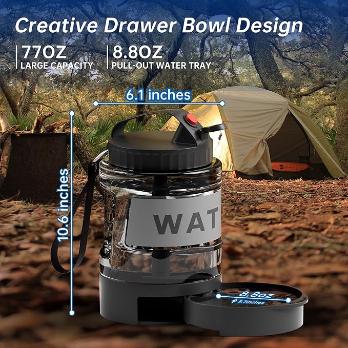 77oz Portable Dog Water Bottle, Camping Essentials, Large Travel Bottle with Pull-Out Drinking