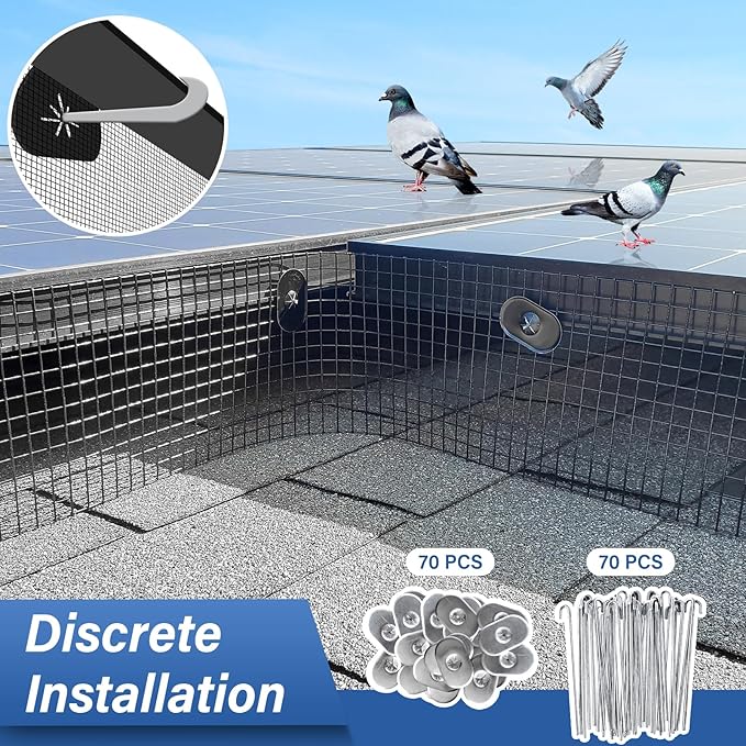 Solar Panel Bird Guard,8in x 100ft Critter Guard Galvanized PVC Coated Mesh Roll Kit,Black Pigeon