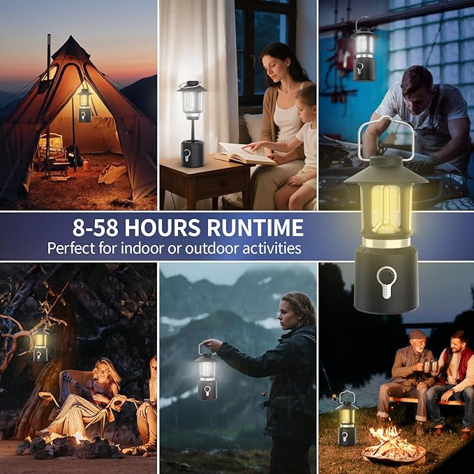 Retro Classic LED Camping Lantern, Rechargeable Stepless Dimming Vintage Lantern, 3 Light Modes