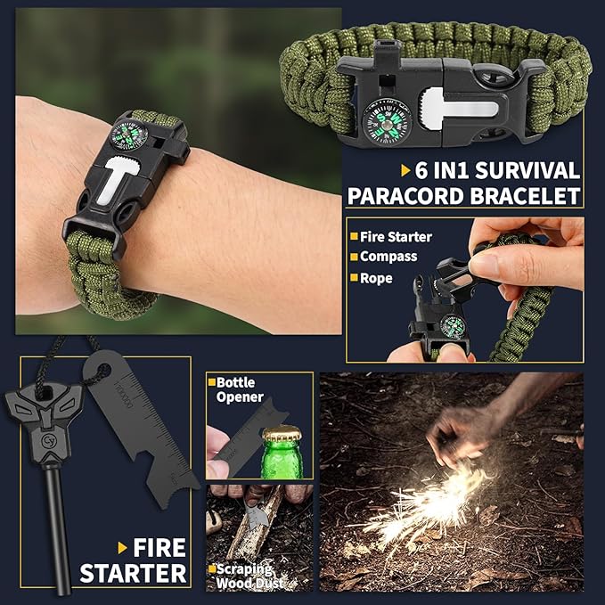 Gifts for Men Him Dad, Survival Kits and Equipment 14 Pcs, Christmas Stocking Stuffers, Anniversary