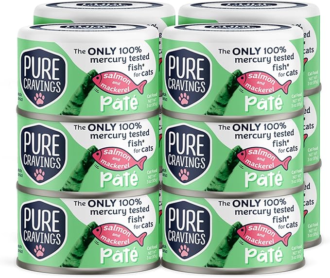 Pure Cravings Salmon and Mackerel Pate, Canned Wet Cat Food, 100% Mercury-Tested, Moist Can Fish