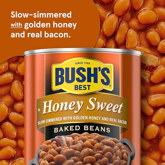BUSH'S BEST 16 oz Canned Honey Sweet Baked Beans, Source of Plant Based Protein and Fiber, Low Fat