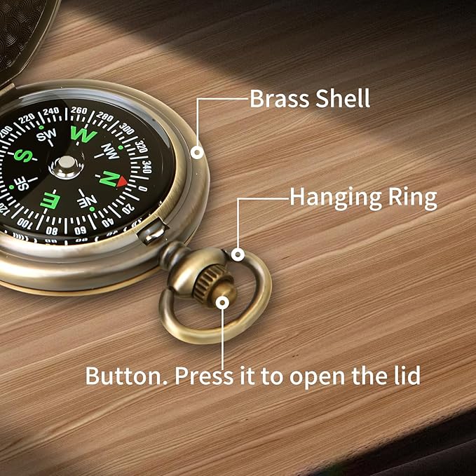 aiGear Retro Pocket Compass, Copper Alloy Compact Portable Waterproof Design for Hiking, Climbing