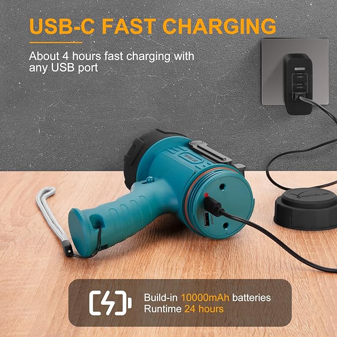 YIERBLUE Rechargeable Spotlight Flashlight IP67 Waterproof with 90,000 Lumen LED, 12 Hours Long