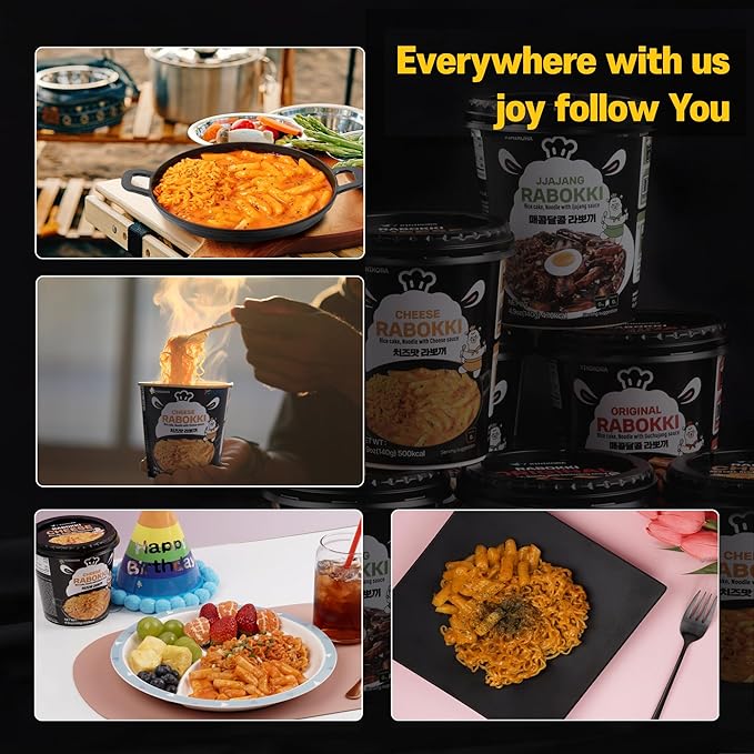KINIKORA Premium Instant Rabokki Cup - Cheese Flavor, 2 Cups, Korean Ramen & Tteokbokki, Quick and