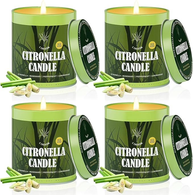 36oz Citronella Candles Outdoor Set, 4Pack Jar Candle for Patio Camping Backyard Picnic, Scented