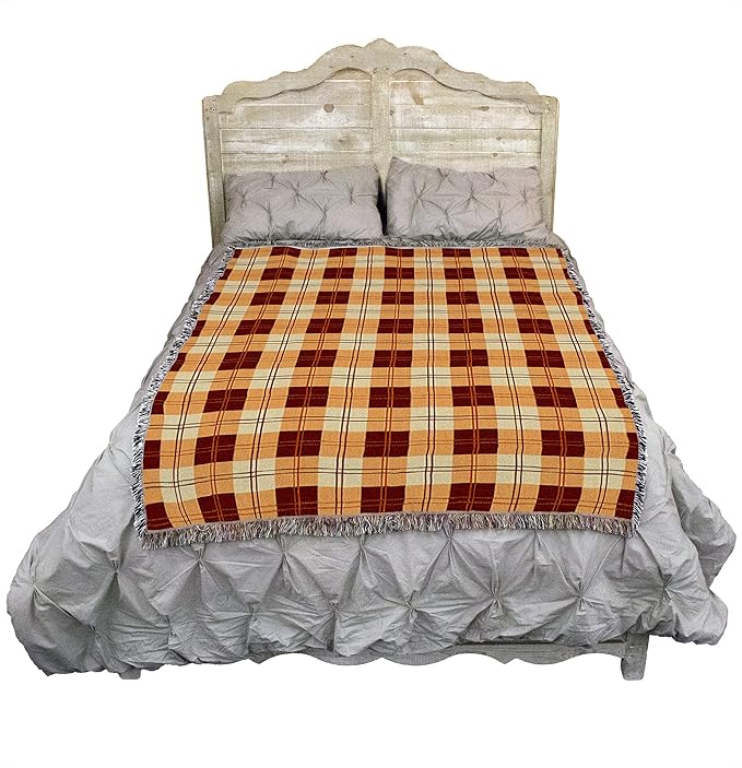 Pure Country Weavers Plaid Blanket Mango Orange Yellow - Patterns Gift Tapestry Throw Woven from