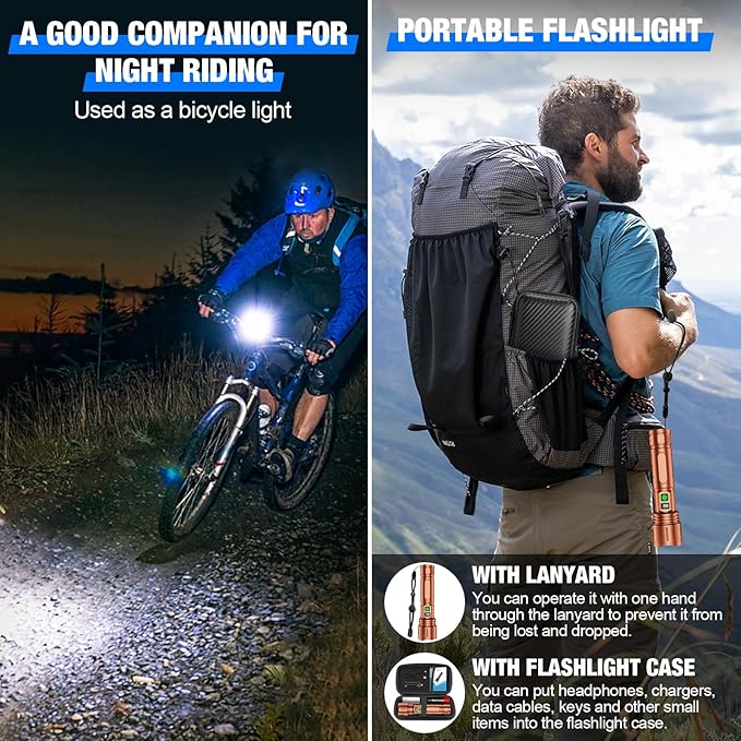 Flashlights High Lumens Rechargeable, Super Bright LED Powerful Flashlight, Type-C, 5 Modes