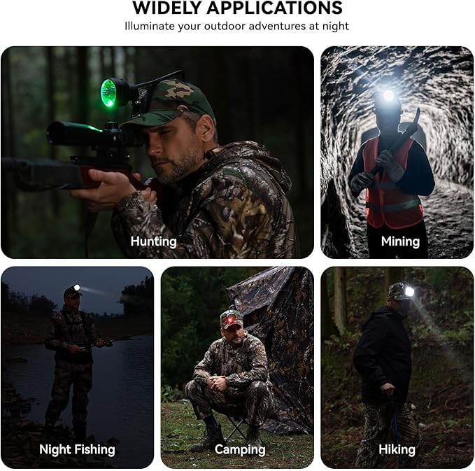 10W LED Coyote Hog Coon Hunting Lights, Rechargeable Hunter Headlamp, Waterproof 60000LUX Super