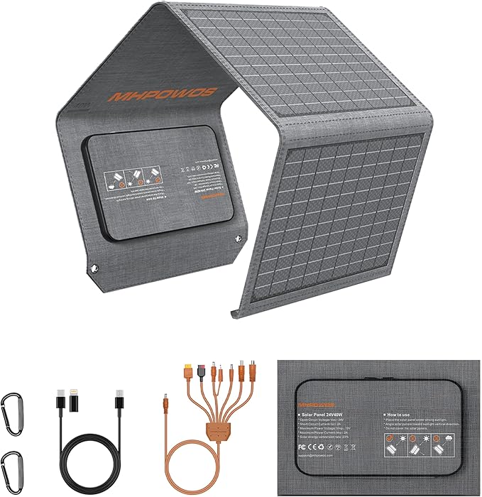 [Upgraded] MHPOWOS 40W Portable Solar Panel Charger with Triple Output (USB-C/USB-A/DC), 23%