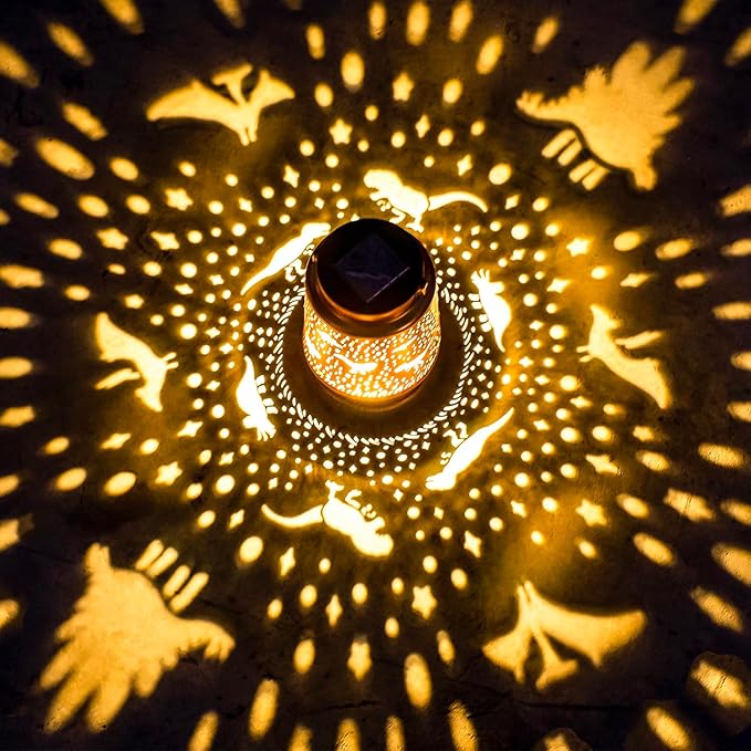 Dinosaur Solar Lanterns Outdoor Waterproof Hanging Solar Lights Dinosaur Gifts for Women Men Metal
