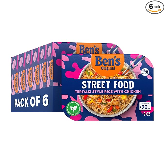 BEN'S ORIGINAL Street Food Teriyaki Style Rice with Chicken, Prepared Entrée, Microwave in 90