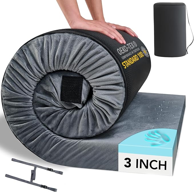 HomeMate CertiPUR-US Memory Foam Camping Mattress Pad Portable Roll Up Mattress for Adults Sleeping