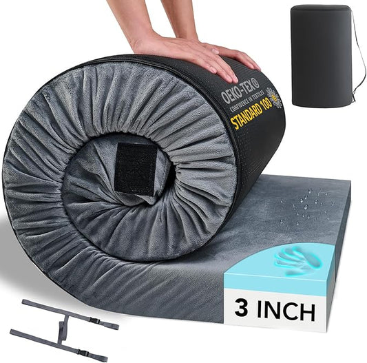 HomeMate CertiPUR-US Memory Foam Camping Mattress Pad Portable Roll Up Mattress for Adults Sleeping