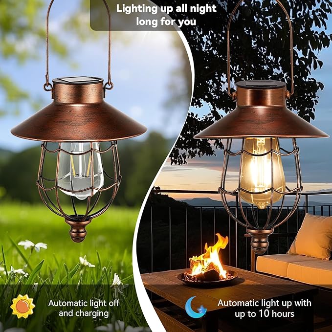 Solar Lanterns Outdoor Hanging Metal Vintage Lantern Warm White Solar Lights lamp Waterproof Edison