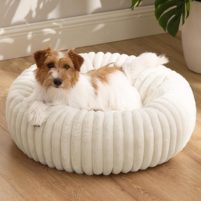 Bedsure Donut Small Dog Bed - Dog Beds for Small Dogs with Corduroy Fleece & Anti Slip Bottom