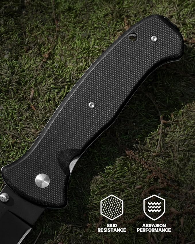 Folding Pocket Knife with Clip, 3.58" 8Cr13MoV Steel Drop Point Blade with G10 Handle, Liner Lock