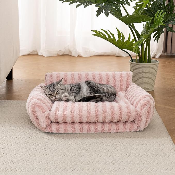 Hollypet Cat Bed Fluffy Plush Mutifuctional Double-Layer Soft Pet Couch Orthopedic Sofa Nest Beds