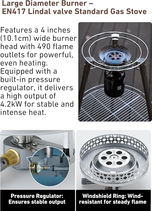 CAMPINGMOON 18 inches BBQ Griddle with EN417 Lindal valve Standard Canister Top Camping Gas Stove