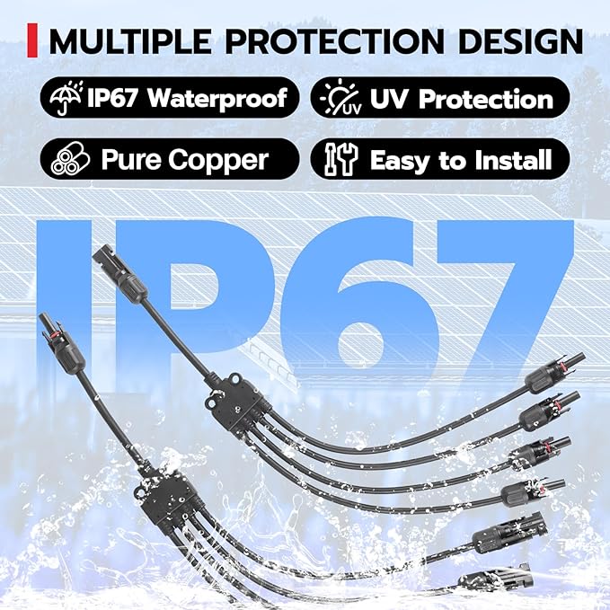 Solar Panel Connectors Y Branch 1 to 4,30A 1000V Solar Parallel Connector for Solar