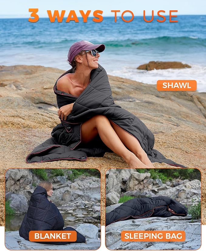 KingCamp Ultralight Camping Blanket, Packable Down Alternative Puffy Wearable Blankets Weatherproof