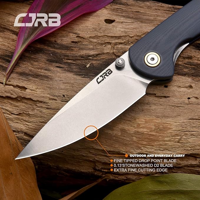 CJRB Folding Knife Feldspar Pocket Folding Knife Stonewash D2 Steel Blade G10 Tactical Handle EDC