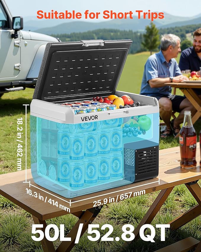 VEVOR 12 Volt Car Refrigerator, 52.8QT/50L Car Fridge, Portable Electric Cooler with -4℉~68℉