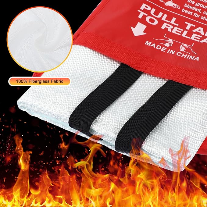 Macarrie 40''x 40'' Fire Blanket Emergency with Hooks and Gloves Fire Suppression Blanket