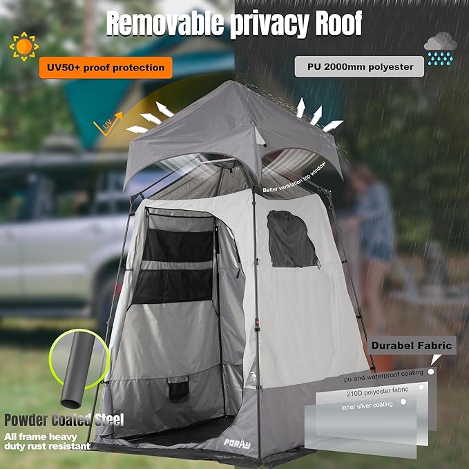 Camping Shower Tent Deluxe Changing Room Easy Set Up Privacy Shelter,Large Toilet Tent with Floor