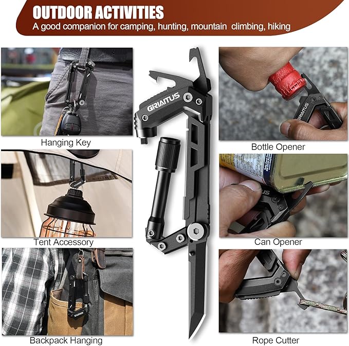 Carabiner Multitool 8-in-1 EDC Carabiners Pocket Knife, Serrated Knife, Rope Cutter, Screwdriver