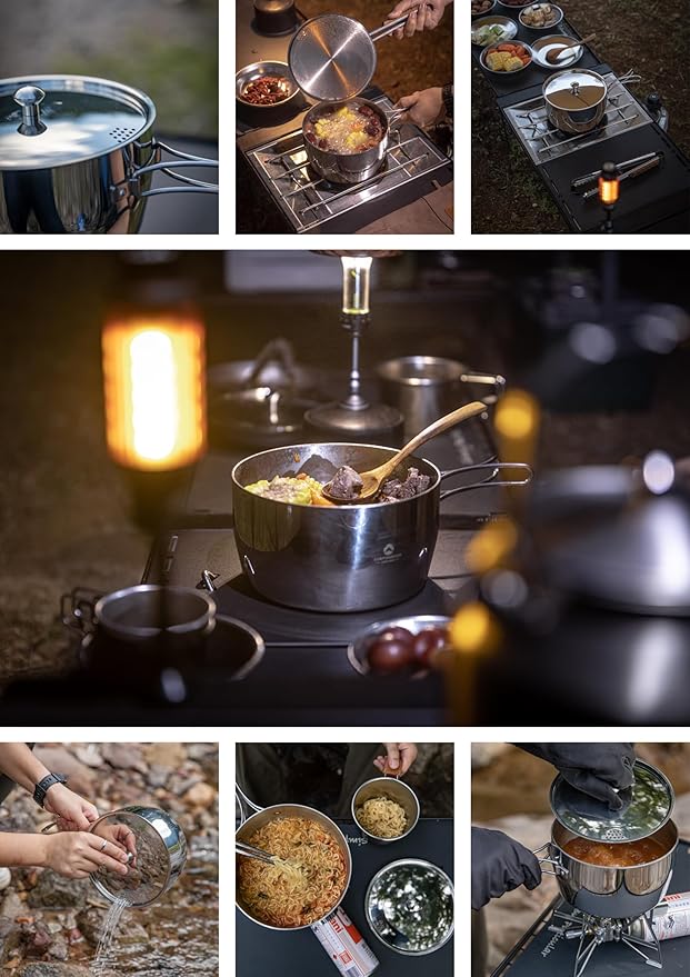 CAMPINGMOON 2 Quart Camping Saucepan 3-ply Stainless Steel Cooking Pot w/Lid Foldable Handle