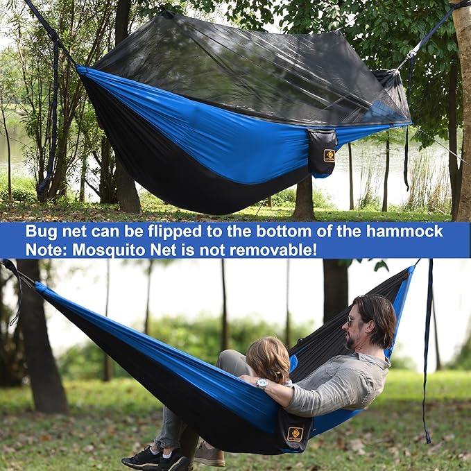 Camping Hammock with Net,Travel Portable Lightweight Hammocks with Tree Straps and Solid D-Shape