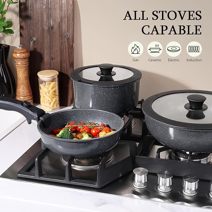 GiPP Ceramic Pots and Pans Set Non Stick, 11 Piece Nonstick Detachable Handle Cookware Sets, Non