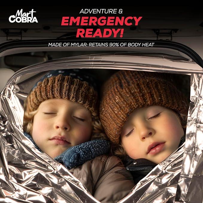 Mart Cobra Emergency Blanket 25-Pack Space Mylar Blankets Survival Gear and Supplies Reusable