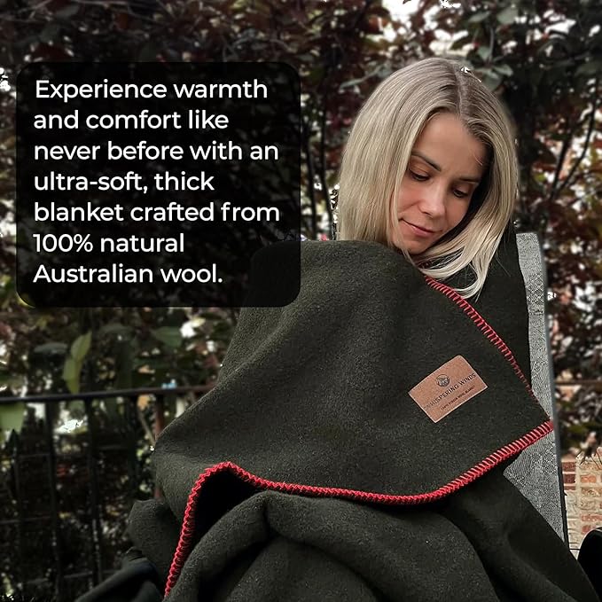 Whispering Winds 100% Wool Blanket - Premium Ultra-Soft, Thick, Warm, Large 60″x 84″ Bed & Camping